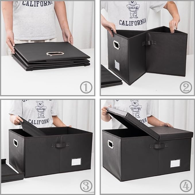 PRANDOM Collapsible Storage Box with Lid [1-Pack] Leather Fabric Foldable Storage Bin Organizer Container Basket Cube with Cover for Home Bedroom Closet Office Nursery Black (22.8X15.7X11.8)-Ruum Studio Home