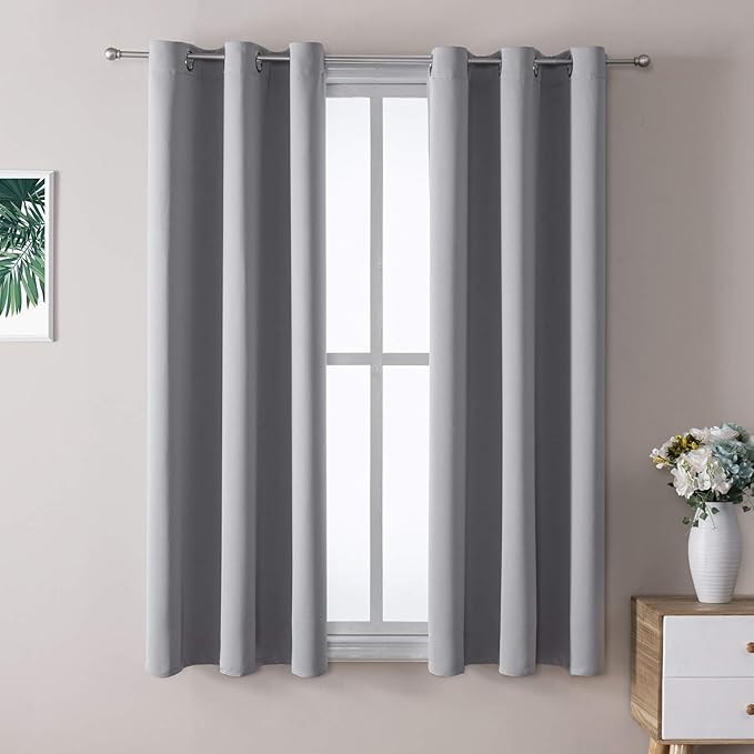 ChrisDowa Grommet Blackout Curtains for Bedroom and Living Room - 2 Panels Set Thermal Insulated Room Darkening Curtains (Light Grey, 38W x 45L)-Ruum Studio Home