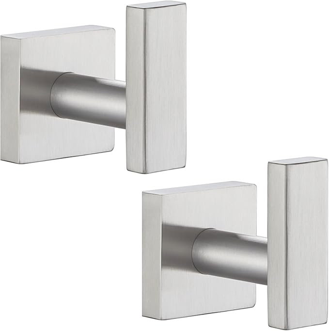 Angle Simple Bathroom Towel Hook 2 Pack, SUS304 Stainless Steel Bath Robe Holder, Modern Coat Hook Wall Mounted, Brushed Nickel-Ruum Studio Home