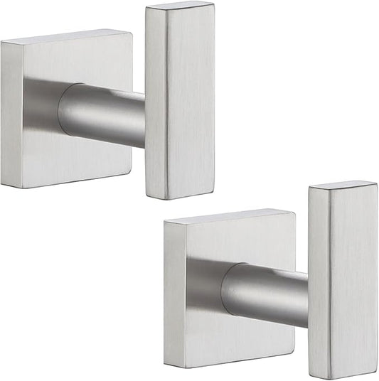 Angle Simple Bathroom Towel Hook 2 Pack, SUS304 Stainless Steel Bath Robe Holder, Modern Coat Hook Wall Mounted, Brushed Nickel-Ruum Studio Home