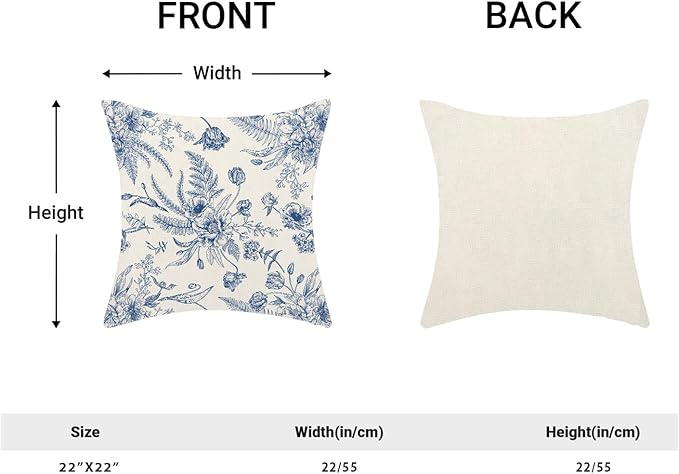 CXMEIFLY Spring Floral Leaves Pillow Covers 22 x 22 Inch Set of 2 for Chinoiserie Flowers Decor Throw Pillows Blue and White Seasonal Plant Outdoor Decorative Cushion Cases for Couch Bed Decorations-Ruum Studio Home