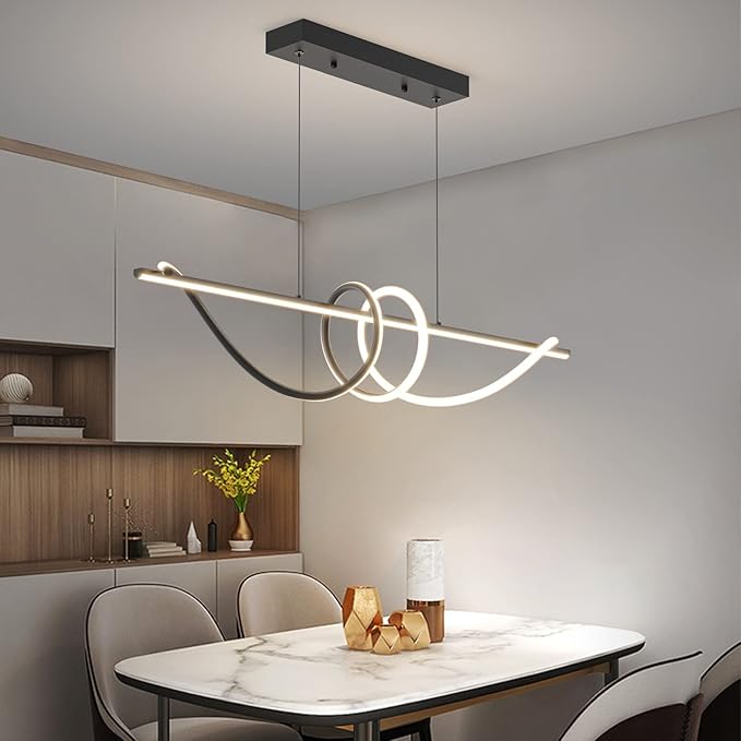 Modern Ceiling Chandelier Light, Anti Flicker Pendant Lamp with Remote Control Dimmable 3 Color Mode & Brightness (Warm Cool Neutral Light) for Kitchen Bar-Ruum Studio Home