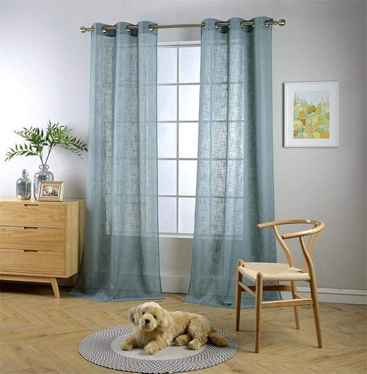 MIUCO Semi Sheer Curtains Poly Linen Textured Solid Grommet Curtains 84 Inches Long for Kids Room 2 Panels (2 x 37 Wide x 84" Long) Teal-Ruum Studio Home