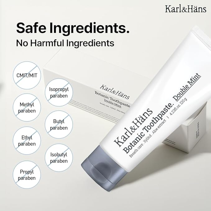 Karl&Hans Botanic Double Mint Toothpaste with Fluoride - Natural, Freshens Breath, Strengthens Enamel, Whitens Teeth, and Soothes Sensitive Teeth with Xylitol and Aloe Extracts, 4.23 oz-Ruum Studio Home