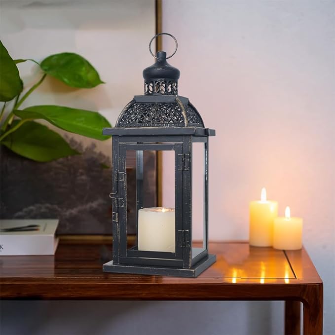 NEEDOMO Large Candle Lanterns Decorative Indoor, 14.4" Outdoor Lantern with Clear Glass, Vintage Metal Candle Holders in Black, Patio Wedding Home Kitchen Coffee Table Livinig Room Decor-Ruum Studio Home