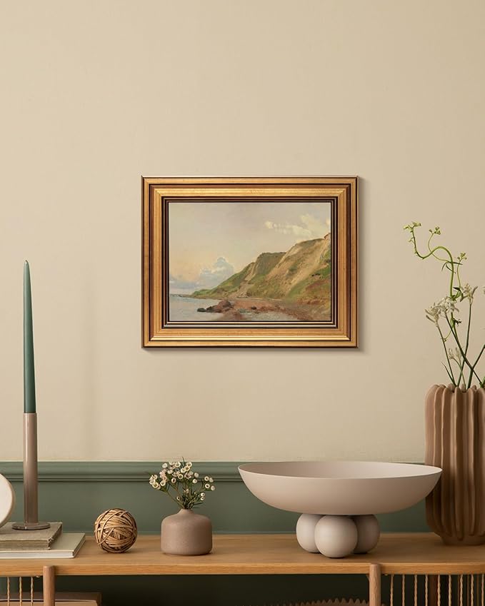 HUARCEY Gold Framed Vintage Wall Art for Living Room Canvas Coastal Wall Pictures Classic Landscape Painting Shelf Decor Natural Aesthetic Room Decoration Elegant Artwork Print for Bathroom, Bedroom-Ruum Studio Home