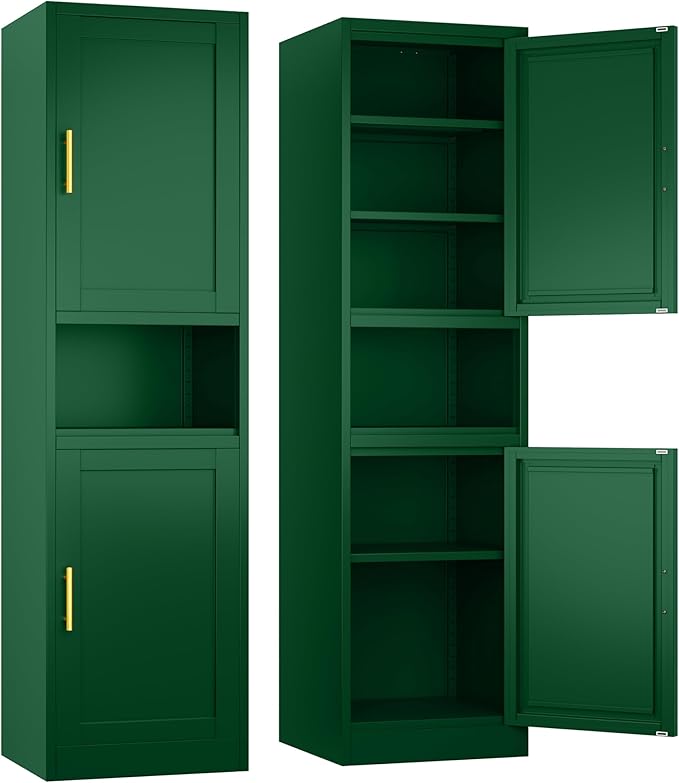 Tall Narrow Storage Cabinet 66.93" H Tall Bathroom Cabinet Metal Pantry Cabinets, 4 Adjustable Shelves for Kitchen, Home Office, Living Room, Dinning Room (20 inches Wide Green)-Ruum Studio Home