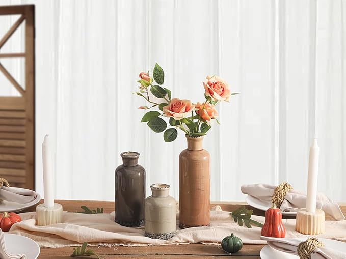 Ceramic Vase Set of 3, Neutral Flower Vases Home Decor, Pottery Rustic Farmhouse Decorative Vases Modern Decor for Table Mantel Entryway Bookshelf Living Room Kitchen Bedroom - Brown-Ruum Studio Home