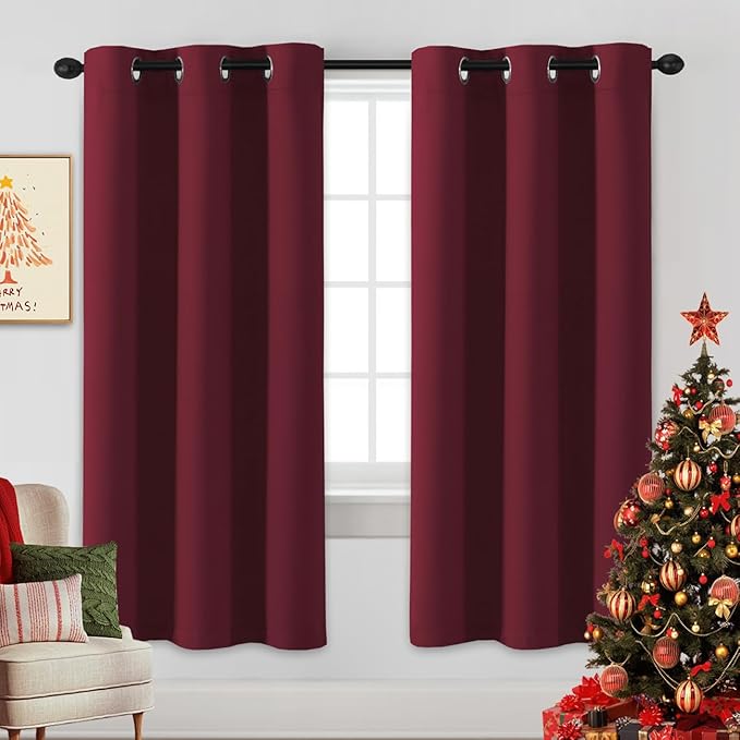 H.VERSAILTEX Christmas Curtains for Bedroom Thermal Insulated Room Darkening Living Room Curtains 72 Inch Long Grommet Privacy Protection Window Curtain Panels/Drapes for Nursery, 2 Panels, Burgundy-Ruum Studio Home
