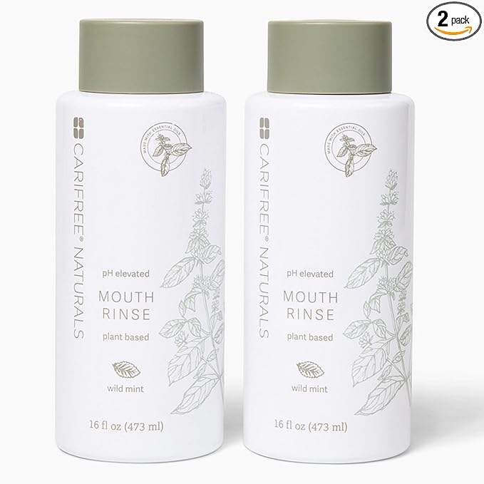 CariFree Naturals Mouth Rinse, pH Elevated, Fluoride-Free, with Magnolia Bark & Essential Oils, Organic Ingredients, Alcohol-Free, Dentist Recommended, Dentist Developed Wild Mint 16 Fl Oz (Pack of 2)-Ruum Studio Home