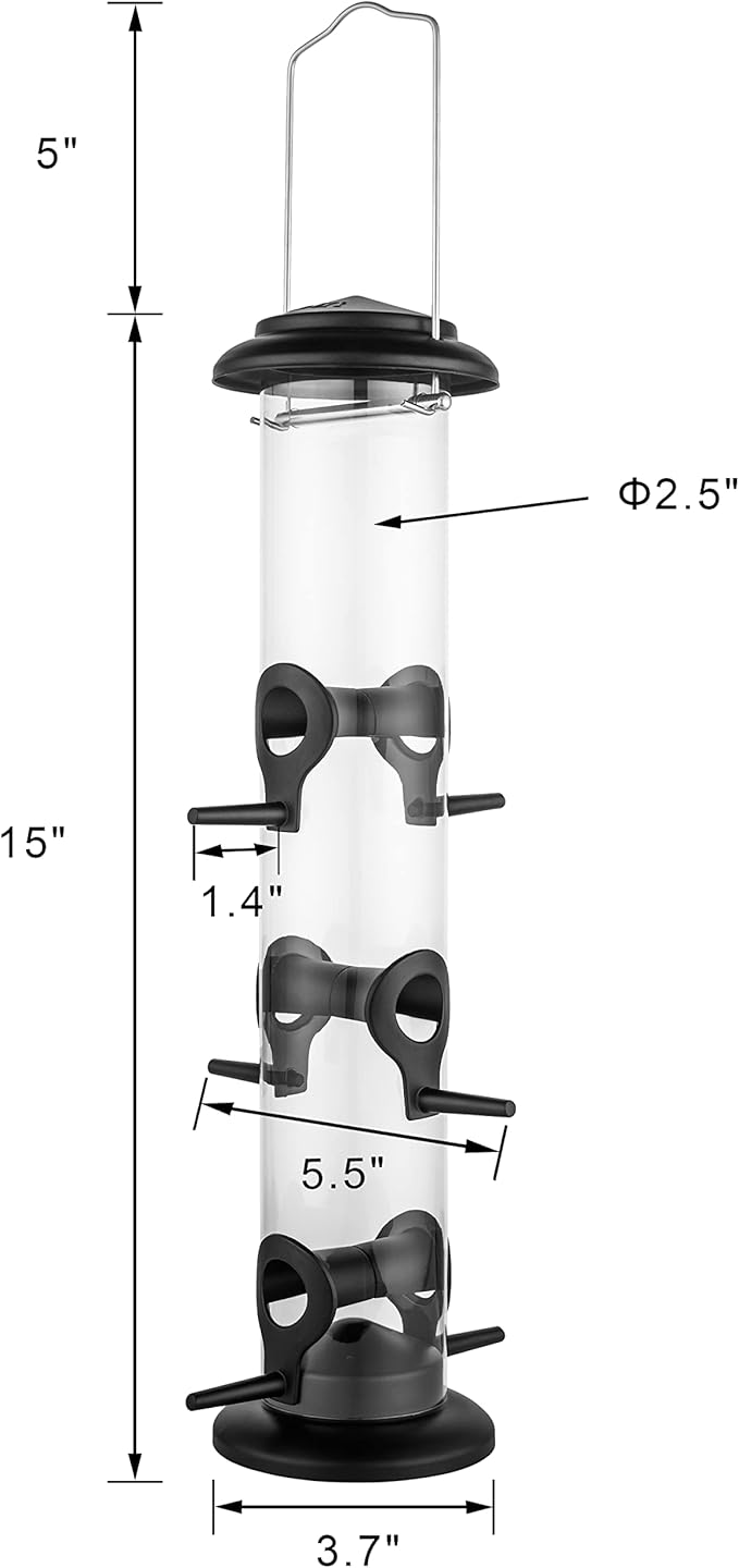 iBorn Metal Bird Feeder Hanging Wild Bird Seed Feeder for Mix Seed Blends Heavy Duty All Metal Black Finish,14 Inch 6 Port,Pack of 2-Ruum Studio Home