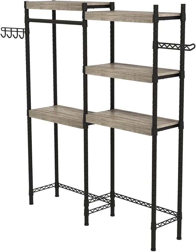 Double Row Over Washer and Dryer Storage Shelves, Laundry Room Organization and Storage, Heavy Duty Laundry Room Shelves, with Adjustable Height, 5-Tier-Ruum Studio Home