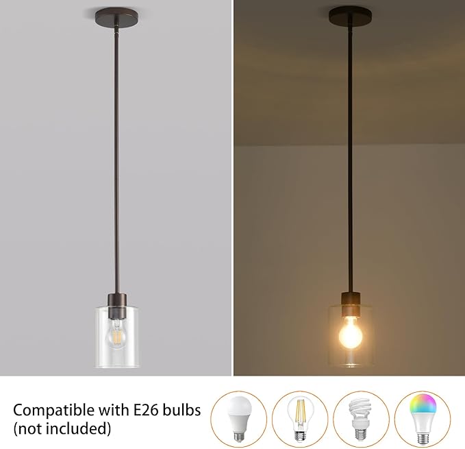 Oil Rubbed Bronze Pendant Lights Kitchen Island - Clear Glass Pendant Light Fixture Multiple Stems Rods 3 Units 12 Inch 3 Units 4 Inch (3 Pack Oil Rubbed Bronze Downrod)-Ruum Studio Home