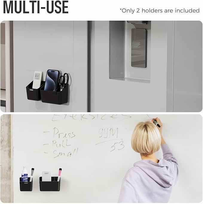 loukin Magnetic & Adhesive Dry Erase Marker Holder with Diver, 1 Small + 1 Mini, Magnetic Storage Organizer for Whiteboard or Refrigerators (Black)-Ruum Studio Home