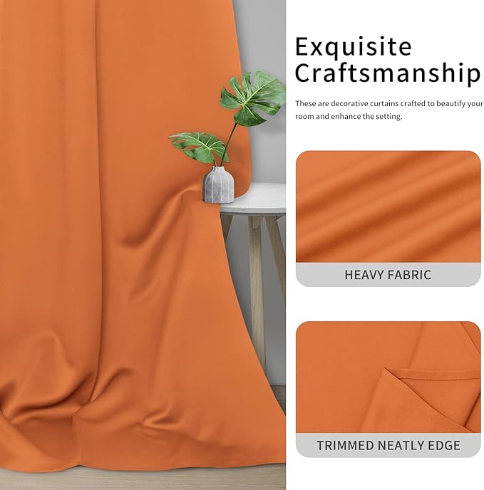 Easy-Going Blackout Curtains for Bedroom, Solid Thermal Insulated Grommet and Noise Reduction Window Drapes, Room Darkening Curtains for Living Room, 2 Panels(42x84 in, Orange)-Ruum Studio Home