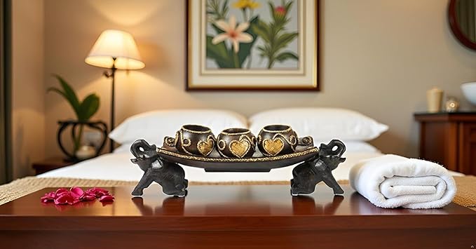 Thai Elephant Tray Carved Rain Tree Wooden Candle Holder-Ruum Studio Home