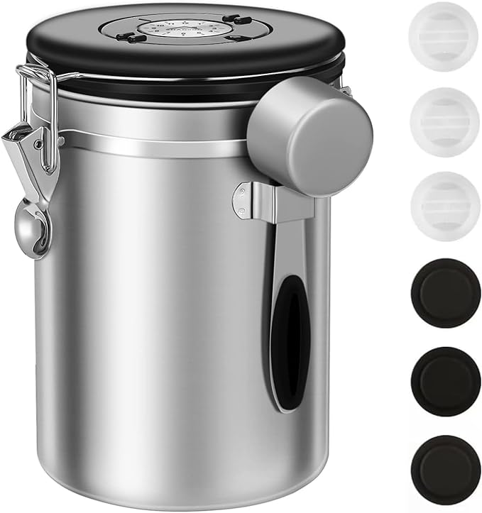 ShanSon Coffee Canister Airtight Stainless Steel Kitchen Food Storage Container with Date Tracker for Beans Grounds Tea Flour Cereal Sugar, 22OZ, Silver-Ruum Studio Home