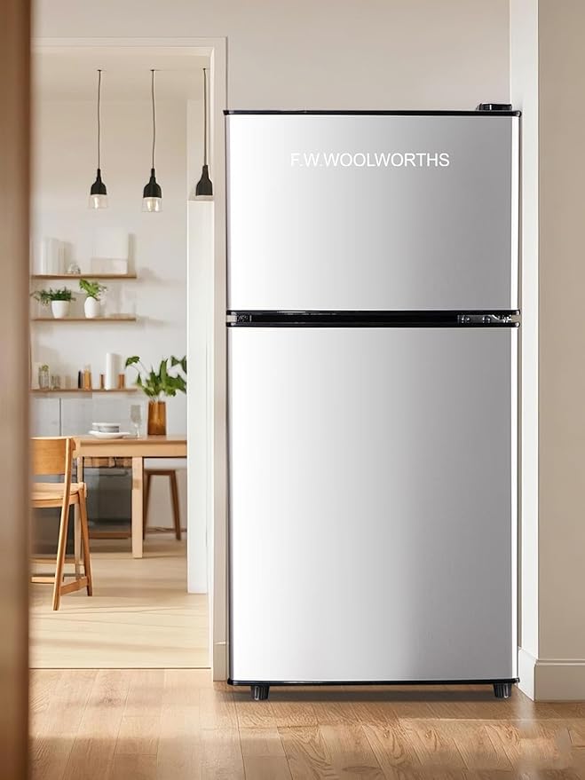 Compact Refrigerator with Freezer, 3.5 cu ft Countertop Mini Fridge with Adjustable Mechanical Thermostat, Retro Compact Fridge for Office, Bedroom, Dorm or Cabin, Silver-Ruum Studio Home