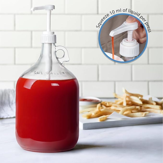2 Pack Gallon Glass Pump Bottle Dispensers with 3 Pumps and 2 Airtight Lids, Laundry Soap Dispensers with 1 Funnel, Liquid Laundry Detergent Dispensers for Fabric Softener, Shampoo, Body Wash-Ruum Studio Home