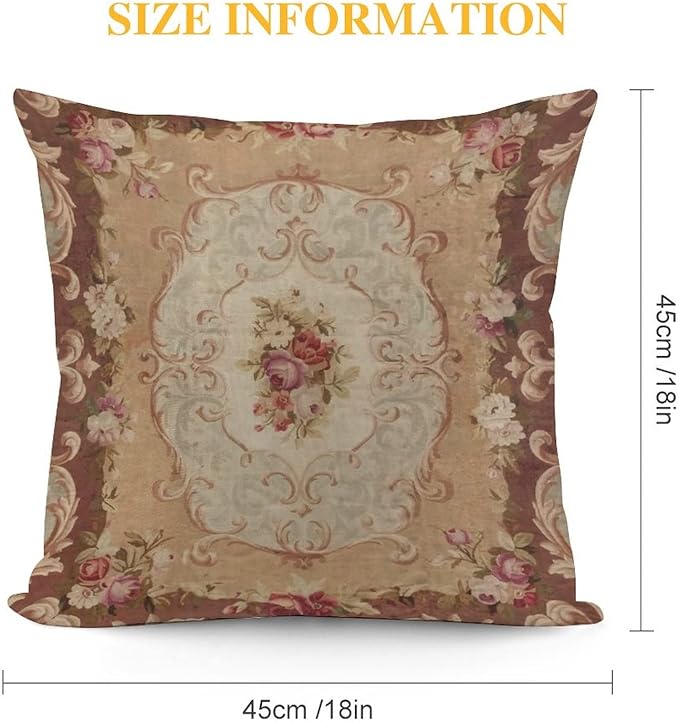 RURALS Antique Rose Floral French Aubusson Rug Decorative Pillow Covers Cozy Soft Throw Pillowcase Square Couch Cushion Cover for Home Decor Sofa Living Room Bed Car 18x18 Inch-Ruum Studio Home
