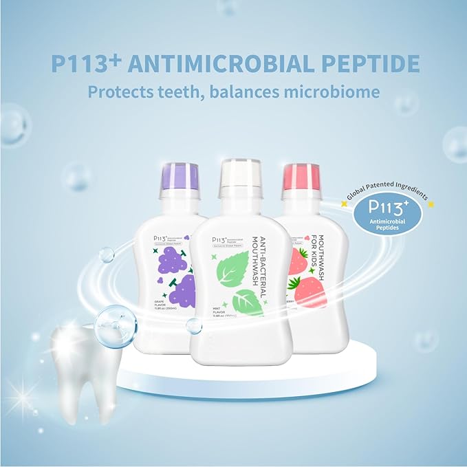 Mouthwash for Kids P113+ Peptide Anti Cavity Mouth Rinse Alcohol Free for Teeth and Gums Safe Oral Hygiene for Newborn to Toddler 11.08 fl oz (11.08 Fl oz, Mint(for Adult))-Ruum Studio Home