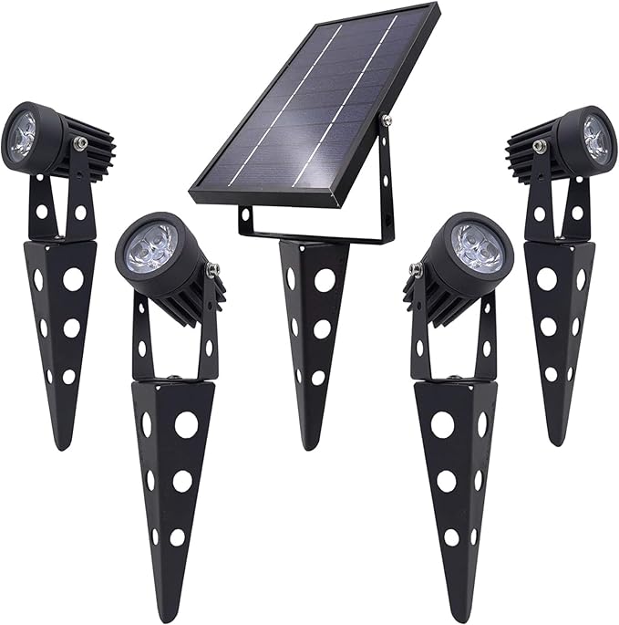 4-Spotlight Mini 50X Solar-Powered LED Spotlight (Cool White LED), Black Finish, Outdoor Garden Yard Landscape Downlight-Ruum Studio Home