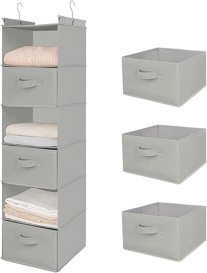 MAX Houser 6 Tier Shelf Hanging Closet Organizer, Closet Hanging Shelf with 2 Sturdy Hooks for Storage, Foldable (Light Grey-D3)-Ruum Studio Home