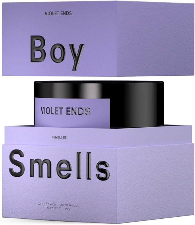 Boy Smells Violet Ends Candle - 8.5 oz - Aromatic Candle for Home with Rhubarb, Violet and Smoked Papyrus - Up to 50-Hour Burn - Cotton Wick-Ruum Studio Home
