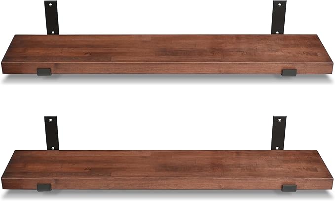 CONSDAN Floating Shelves for Wall Mounted Book Shelf Hanging Shelves Floating Bookshelf for Bedroom, Bathroom, Living Room, Kitchen USA Grown Solid Hardwood, Dark Maple 30x7.5x1.5 in (Set of 2)-Ruum Studio Home