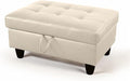 Ottoman Rectangular Storage Ottoman Bench, Faux Leather Footrest, Coffee Table, Stool Footstool with Hinged Lid for Living Room, Bedroom, Entryway, Champagne, 35"x23.5"x17.5"-Ruum Studio Home