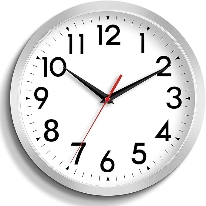 Wall Clock Small Analog 8 Inch Silent Non Ticking Battery Operated Modern Simple Decorative for Kitchen Office Bedroom Bathroom Living Room(Silver)-Ruum Studio Home