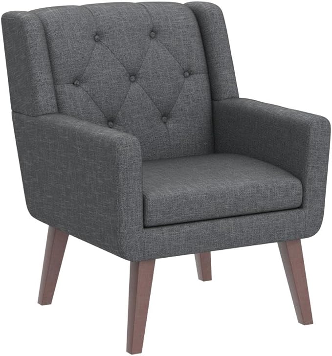 Accent Chair Button-Tufted Upholstered Living Room Chairs Comfy Reading Chair Mid Century Modern Chair with Linen Fabric Lounge Arm Chairs for Living Room Bedroom (Grey Set of 2)-Ruum Studio Home