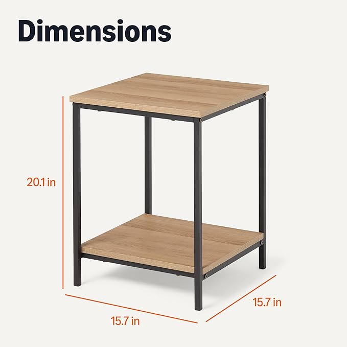 Amazon Basics - End Table with Bottom Shelf, Living Room Side Table, Steel Frame, Wooden Oak-Ruum Studio Home