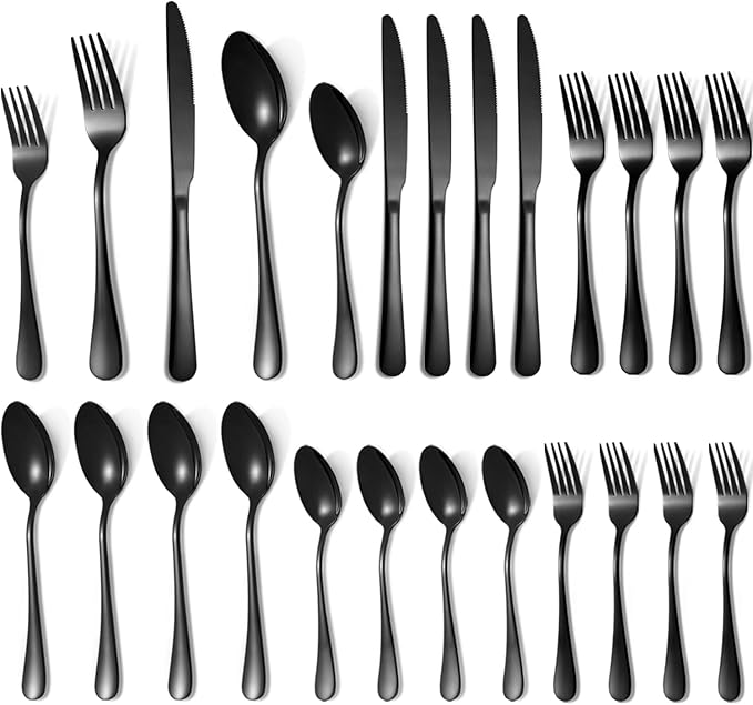 Lazycorner 20 Pcs Black Silverware Set for 4, Mirror Polished Flatware Set Stainless Steel Fork Knife Spoon, Food Grade Eating Utensils Sets, Reusable Silverwear Cutlery Set, Dishwasher Safe-Ruum Studio Home
