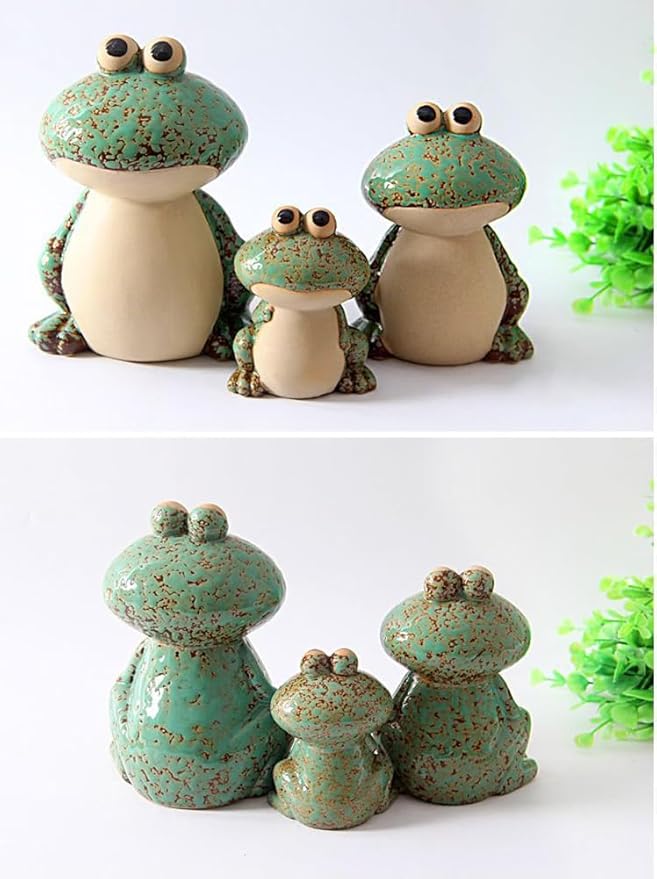 Frog Garden Decor Set of 3,Funny Cute Ceramic Frog Garden Statues Yard Decoration Outdoor Holiday Decorations,Ideal Ornament for Outside Pond Pool Patio Front Porch Backyard (Green)-Ruum Studio Home