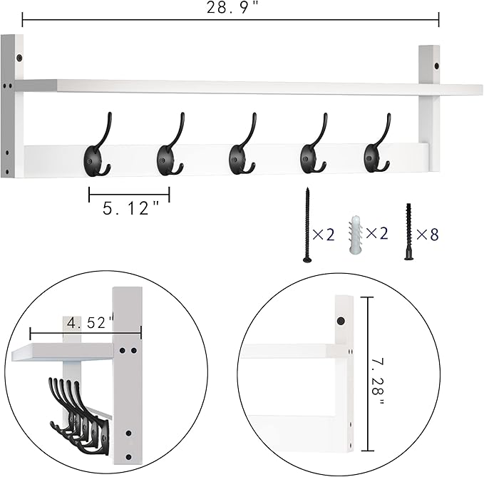 AMBIRD Wall Hooks with Shelf | Entryway Hanging Wood Coat Hooks | Wall-Mounted Rack with 5 Dual Hooks | Bathroom, Living Room, Bedroom (Modern).-Ruum Studio Home