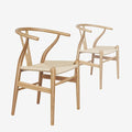 Wishbone Chair Natural Solid Wood Dining Chair/Hans Vegner Y Chair Rattan and Wood Accent Armrest Chairs (Ash Wood + Natural Color)-Ruum Studio Home