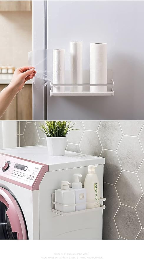 Magnetic Spice Rack Refrigerator Side Magnetic Spice Rack Kitchen Magnetic Shelf Magnetic Fridge Shelf Perfect Space Saver for Kitchen/Apartment 2 Pack (Black)-Ruum Studio Home