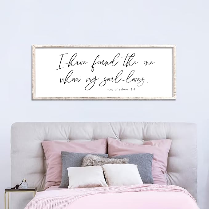I Have Found The One Whom My Soul Loves Sign Wall Art Decor 40"x15" Modren Master Bedroom Above Bed Wood Framed Song of Solomon 3:4 Large Living Room Bible Verse Wall Hanging (White)-Ruum Studio Home
