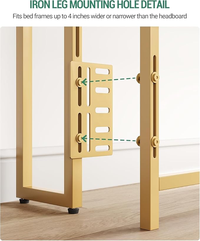 Headboard with 3-Tier Storage Shelves, Velvet Upholstered Head Board with 2 Outlets, USB Ports & LED Light, Soft Backrest for Queen Size Bed, White and Gold BH15203AV1-Ruum Studio Home