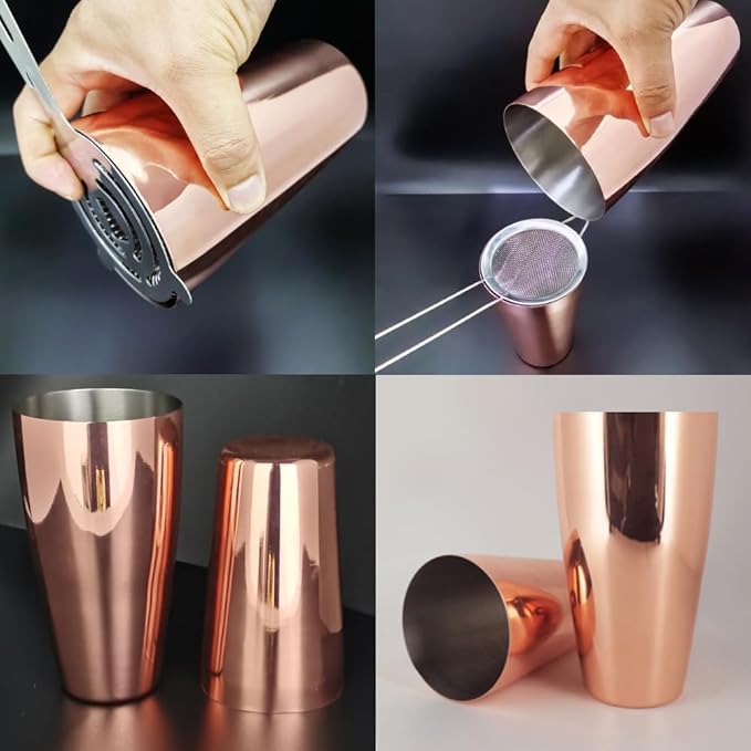 22-Piece Cocktail Shaker Set, 25/20oz Bartender Kit, Bartending Stainless Steel Bar Tools Sets for Drink Mixing, Boston Cocktail Shakers with Stand Recipes Booklet (Rose Gold-25-20oz)-Ruum Studio Home