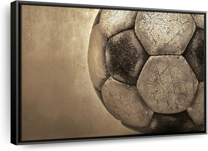 Elephant Stock Worn Soccer Ball Wall Art - Horizontal Framed Canvas - 1-Piece Living Room Wall Decor - Photography sports Canvas Print - Brown and Gray Decor for Wall - 31" X 21"-Ruum Studio Home