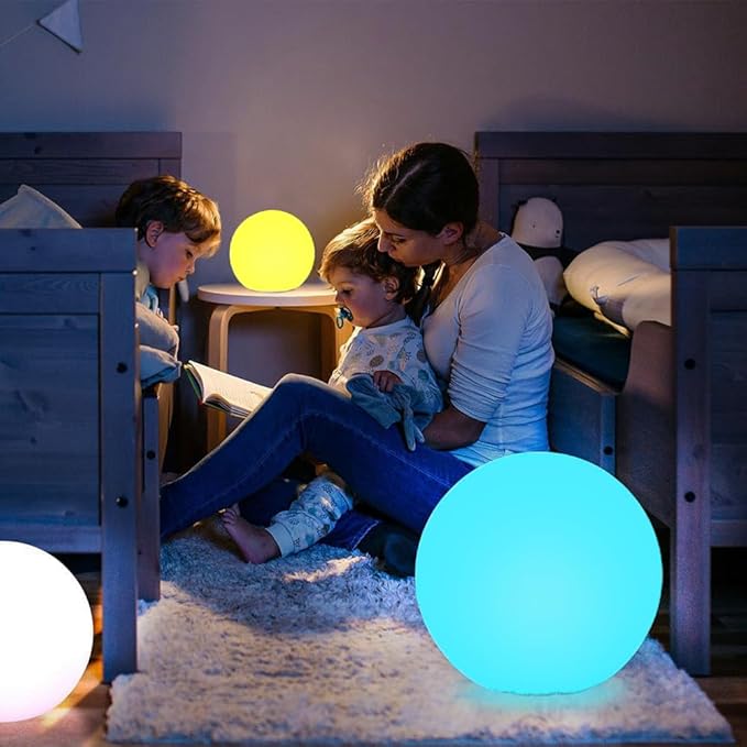 Globe Floor Lamp, 14-in Rechargeable LED Ball Light Globe Light w/Remote, Versatile Glowing Orb Mood Lamps Waterproof Outdoor Orb Lamp, Dimmable RGB Color Changing Light Up Ball for Home Garden Yard-Ruum Studio Home