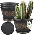 4 Pack 16 inch Plant Pots, Retro Pattern Planters with Drainage Holes and Saucer, Sturdy Plastic Garden Flower Pots for Indoor & Outdoor Plants-Ruum Studio Home