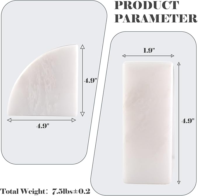 Marble Bookend for Shelves, Non-Skid Bookends for Heavy Books, Heavy Duty Book Stopper for CDs, Luxury Book Shelf Holder, Quarter Circle Design Book Ends Decorative, Namib Fantasy, Set of 2-Ruum Studio Home