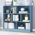 IOTXY Open Shelf Low Bookcase - Wooden 3-Tier Floor Standing Display Cabinet Organizer with Base, 7 Cubes Short Horizontal Bookshelf in Bright Blue-Ruum Studio Home