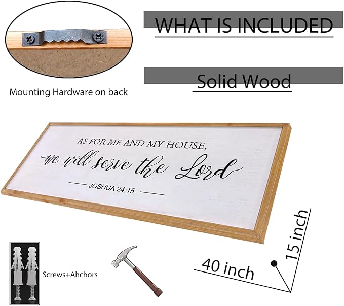 As for Me and My House We Will Serve the Lord Wall Decor - 40" x 15" Large Rustic Family Living Room Wood Framed Home Sign Joshua 24 15 Christian Bible Verse Plaque Hanging Wall Art(Wood)-Ruum Studio Home