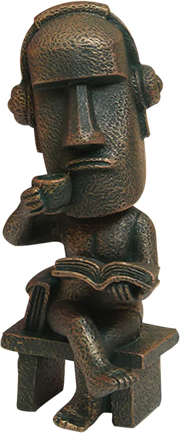 Moai Statue Decor - 6 Inch Easter Island Oranment Resin Stone Decoration for Room Accessories Antique Sculpture for Office Desktop (Read a Book)-Ruum Studio Home