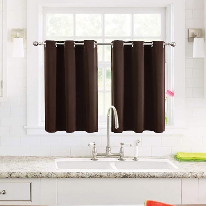 ChrisDowa Small Window Curtains for Kitchen and Bedroom - Grommet Short Thermal Insulated Room Darkening Curtains (2 Panels, Brown, 42 x 36 Inch)-Ruum Studio Home
