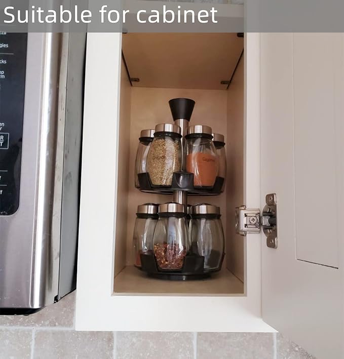 Revolving Spice Rack Organizer Countertop, Spinning Spice Storage Rack Tower Organizer with 12 Empty Jars, Rotating Spice Holder Shelf Seasoning Rack Shelf, Spice Seasoning Bottle Organizer-Ruum Studio Home